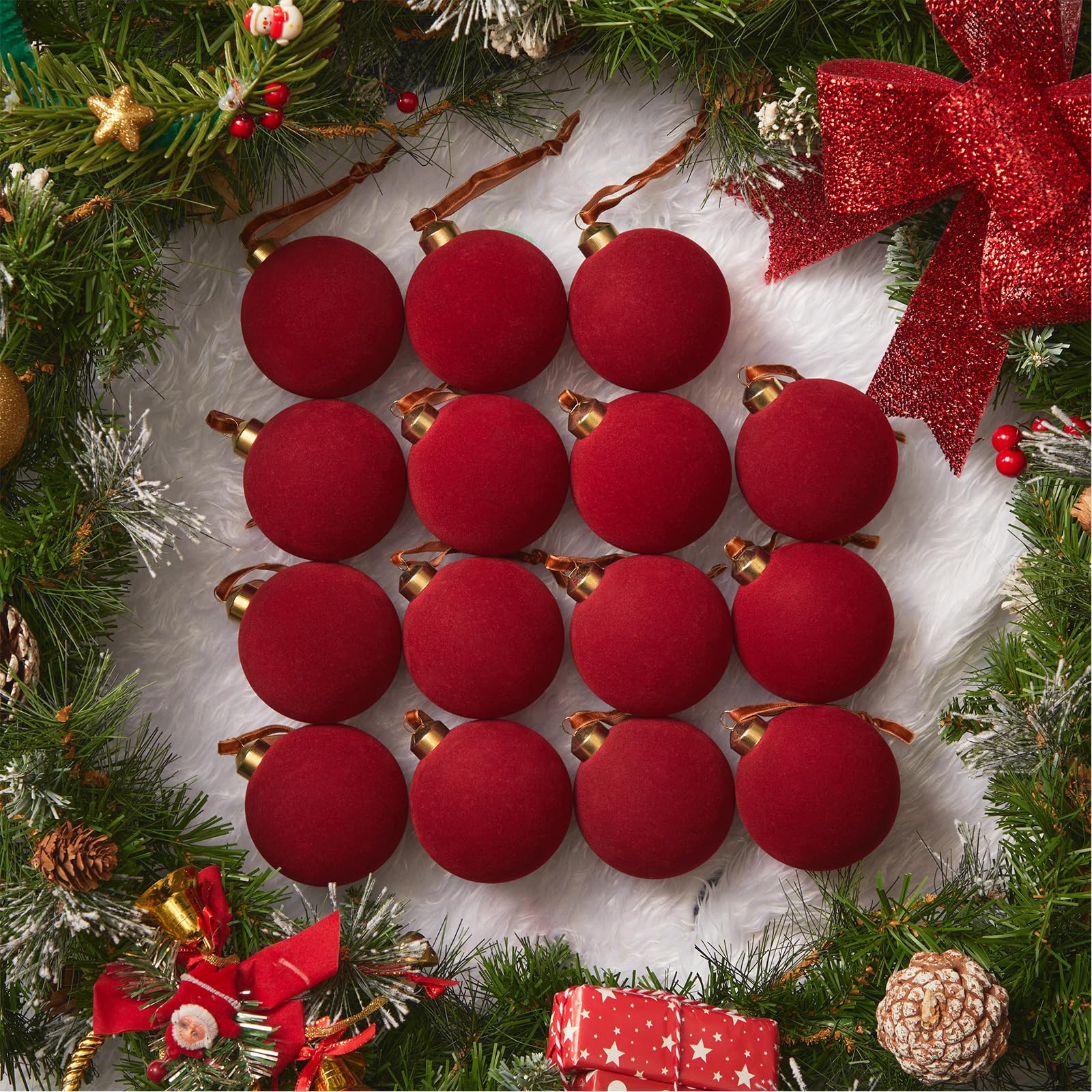 Brightown 15 Pcs Red Velvet Christmas Balls, 3.15 Inch Velvet Ornaments for Christmas Tree, Chris... | Amazon (US)