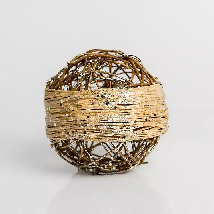 New! Raffia Glitter Ball Christmas Ornament | Kirkland's Home