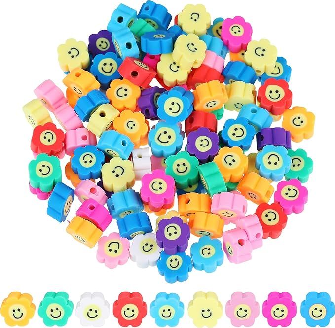 200 Pieces Flower Shape Polymer Clay Beads Flower Smile Face Beads DIY Flower Face Beads Polymer ... | Amazon (US)