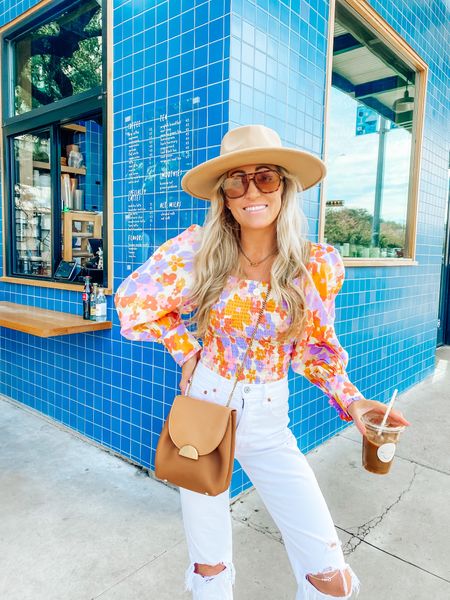 Floral top for spring and white denim! Linked my hat and the similar Amazon version! 

#LTKstyletip #LTKfindsunder100