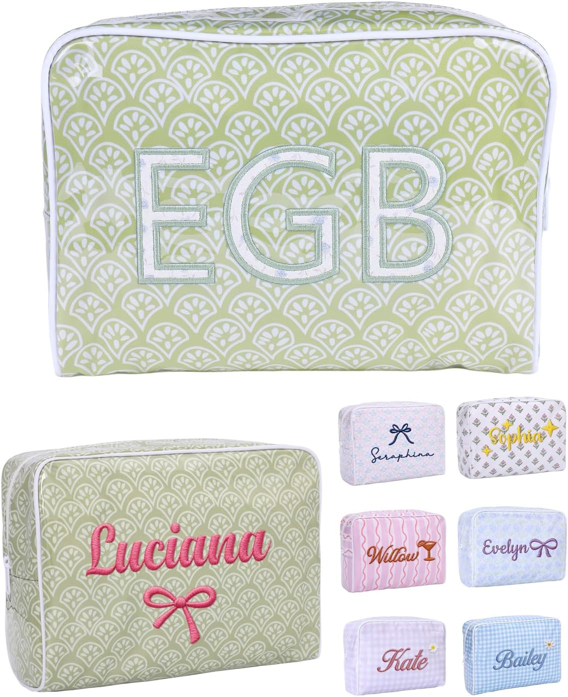 Large Capacity Striped PVC Makeup Bags for Women, Personalized Embroidered Name Waterproof Cosmetic Pouch, Custom Zipper Monogram Toiletry Bag for Summer Pool Beach Travel, Bridesmaid Birthday Gift | Amazon (US)