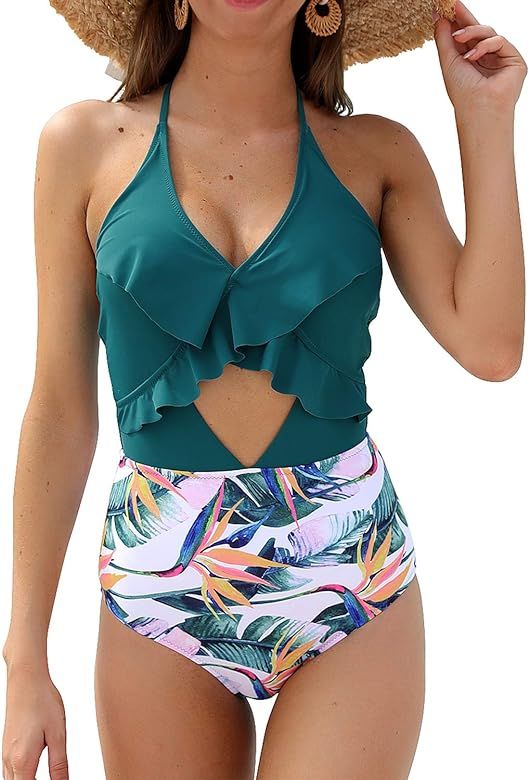 Blooming Jelly Womens Cutout One Piece Swimsuit Tie Dye Bathing Suits Tie Knot High Cut Sexy Monokin | Amazon (US)