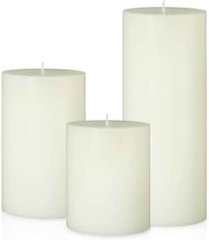 Set of 3 Different Size Ivory Pillar Candles, Unscented Dripless 2.75x3, 2.75x4, 2.75x6 Inch Long... | Amazon (US)