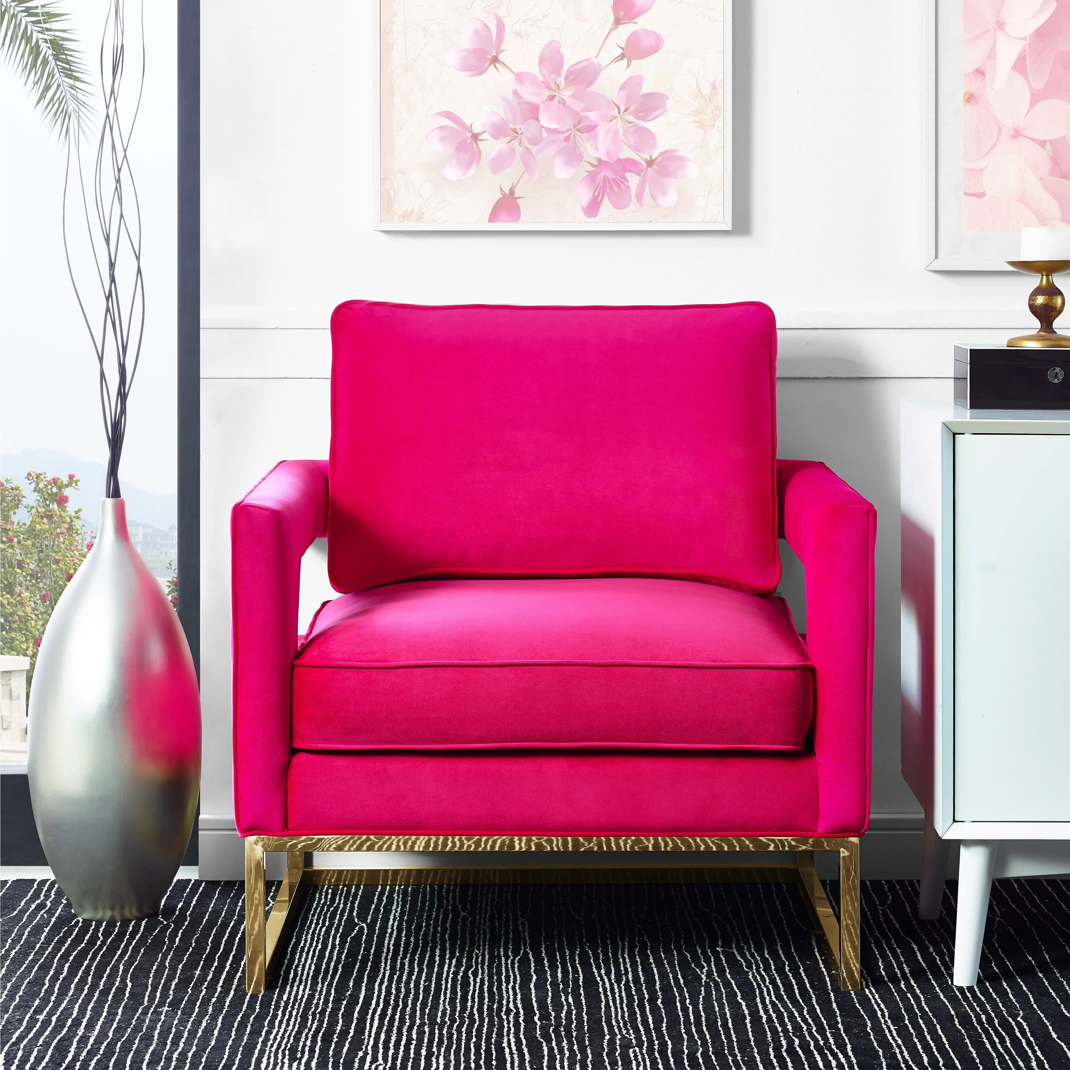 Avery Pink Velvet and Stainless Steel Chair | Bed Bath & Beyond