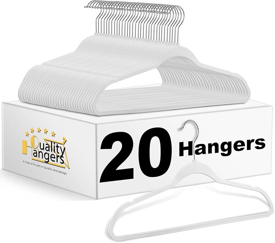 Quality Hangers Clothes Hangers 20 Pack - Non-Velvet Plastic Hangers for Clothes -Heavy Duty Coat... | Amazon (US)