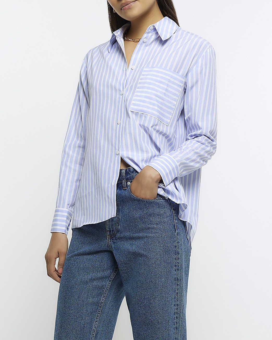 Blue poplin stripe shirt | River Island (UK & IE)