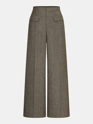 Herringbone Tweed Wide-Leg Pants | Commense