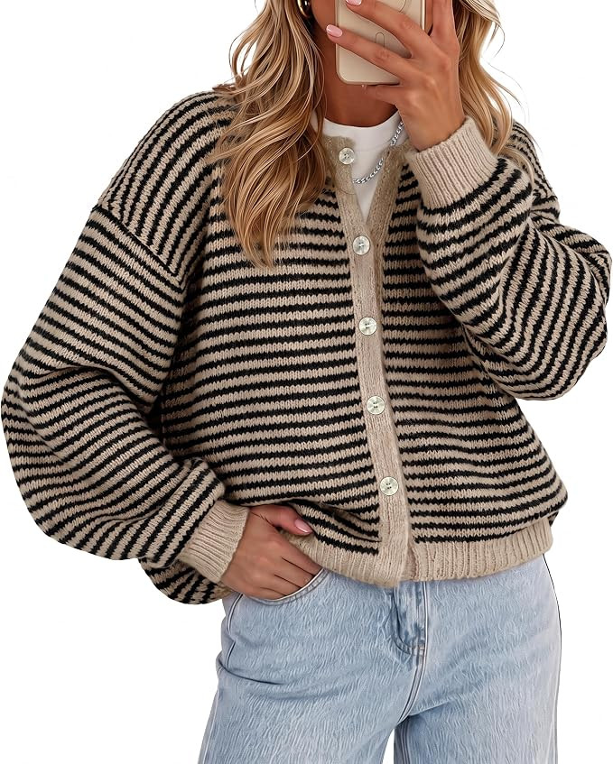 Cicy Bell Womens Striped Cardigan Sweaters Long Sleeve Button Up Knit Tops | Amazon (US)