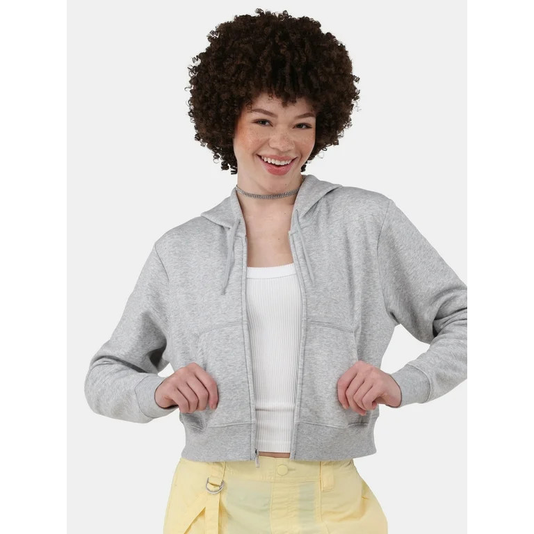No Boundaries Cropped Fleece Zip Hoodie, Women’s | Walmart (US)