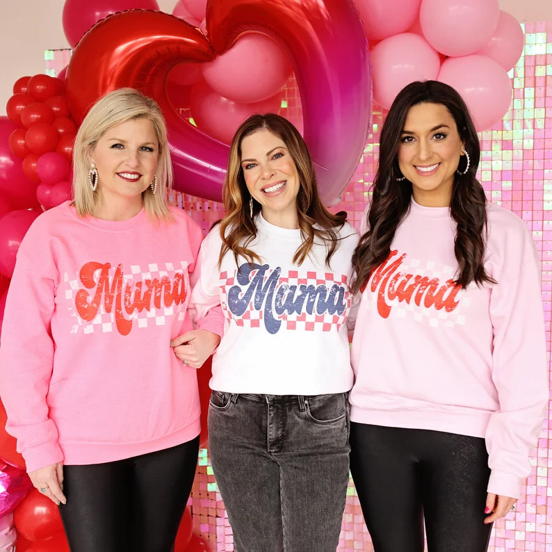 Retro Checked Mama Crewneck - Etsy | Etsy (US)