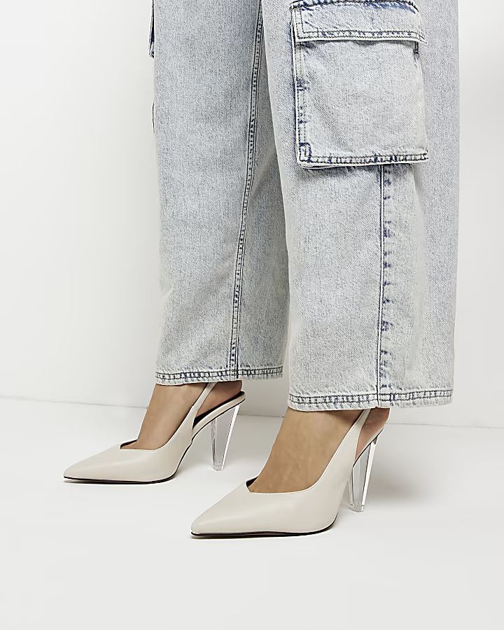 Beige perspex heeled court shoes | River Island (US)