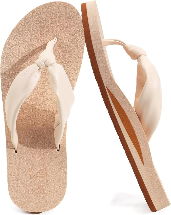 KuaiLu Womens Flip Flops With Arch Support Comfortable Yoga Mat Cushion Thong Leather Sandals for... | Amazon (US)