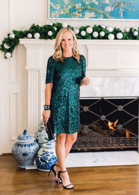 On Sale!! 30% off this Holiday party look: green sequin dress, black Stuart Weitzman heels, & Louis Vuitton clutch.

Holiday party dress, Christmas party dress  

#LTKHoliday #LTKsalealert #LTKunder100