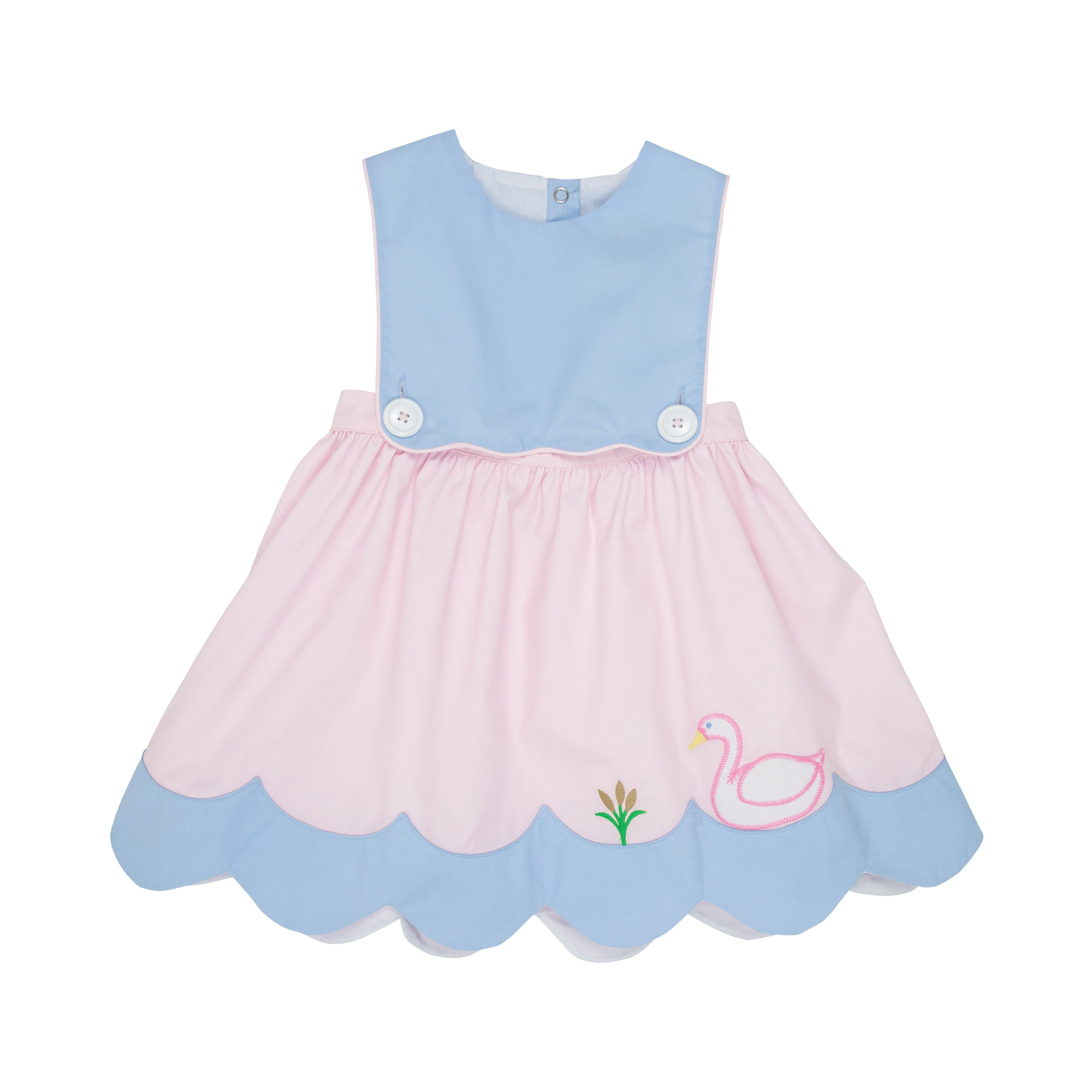 Brady Button-In - Beale Street Blue with Palm Beach Pink & Swan Applique | The Beaufort Bonnet Company