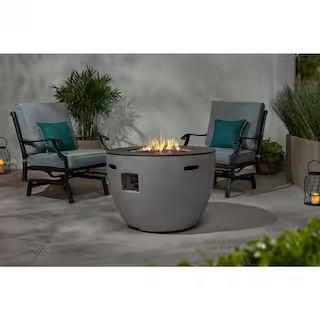 35.2 in. W x 24 in. H Round Concrete Finish Fire Table with Sintered Stone Tabletop | The Home Depot