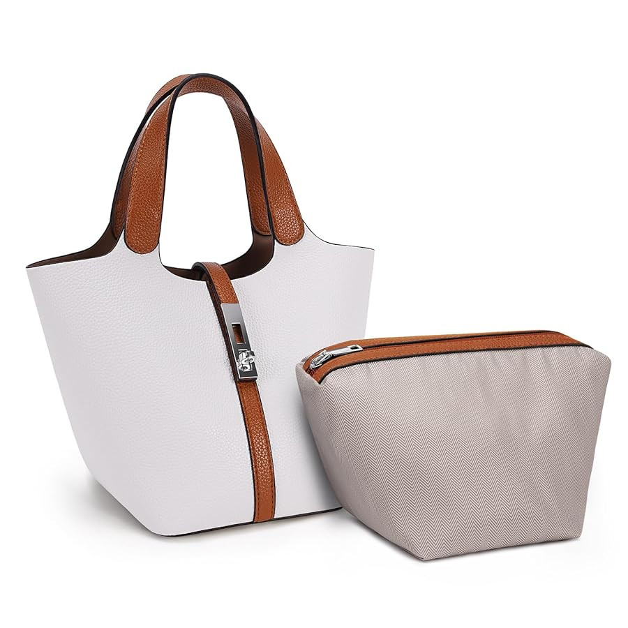 Top Handle Bag for Women Vegan Leather Bucket Bag for Women Shoulder Purse Satchel with Detachabl... | Amazon (US)