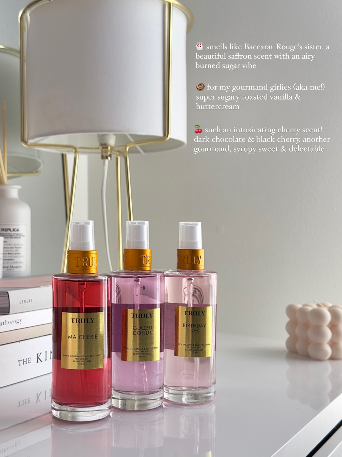 new body mists from truly beauty 

🍩 for my gourmand girlies (aka me!) super sugary toasted vanilla & buttercream 

🎂 smells like Baccarat Rouge’s sister. a beautiful saffron scent with an airy burned sugar vibe 

🍒 such an intoxicating cherry scent! dark chocolate & black cherry. another gourmand, syrupy sweet & delectable 

#LTKGiftGuide #LTKfindsunder50 #LTKbeauty