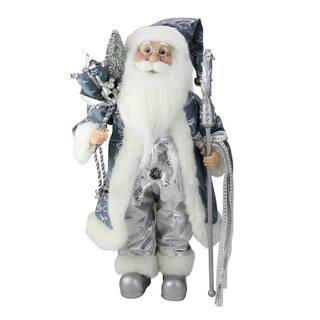 Northlight 16 in. Christmas Figure Ice Palace Standing Santa Claus in Blue and Silver Holding a S... | The Home Depot