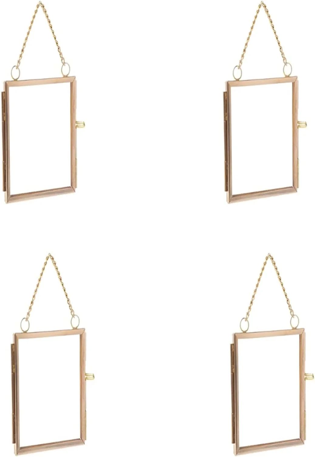 4PCS Glass Frame for Pressed Flowers, 2x3 Inch Brass Hanging Photo Frame Double Glass Frame with ... | Walmart (US)