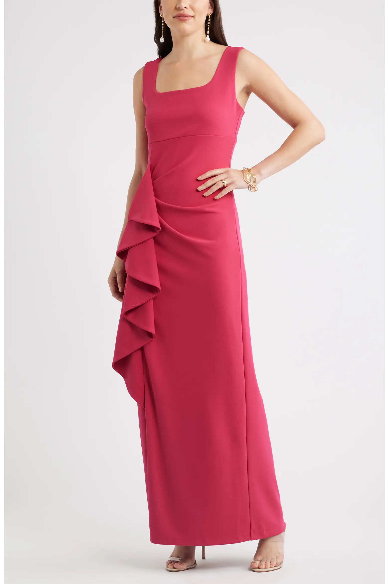 Chelsea28 Ruffle Drape Square Neck Maxi Gown (Women) | Nordstrom | Nordstrom