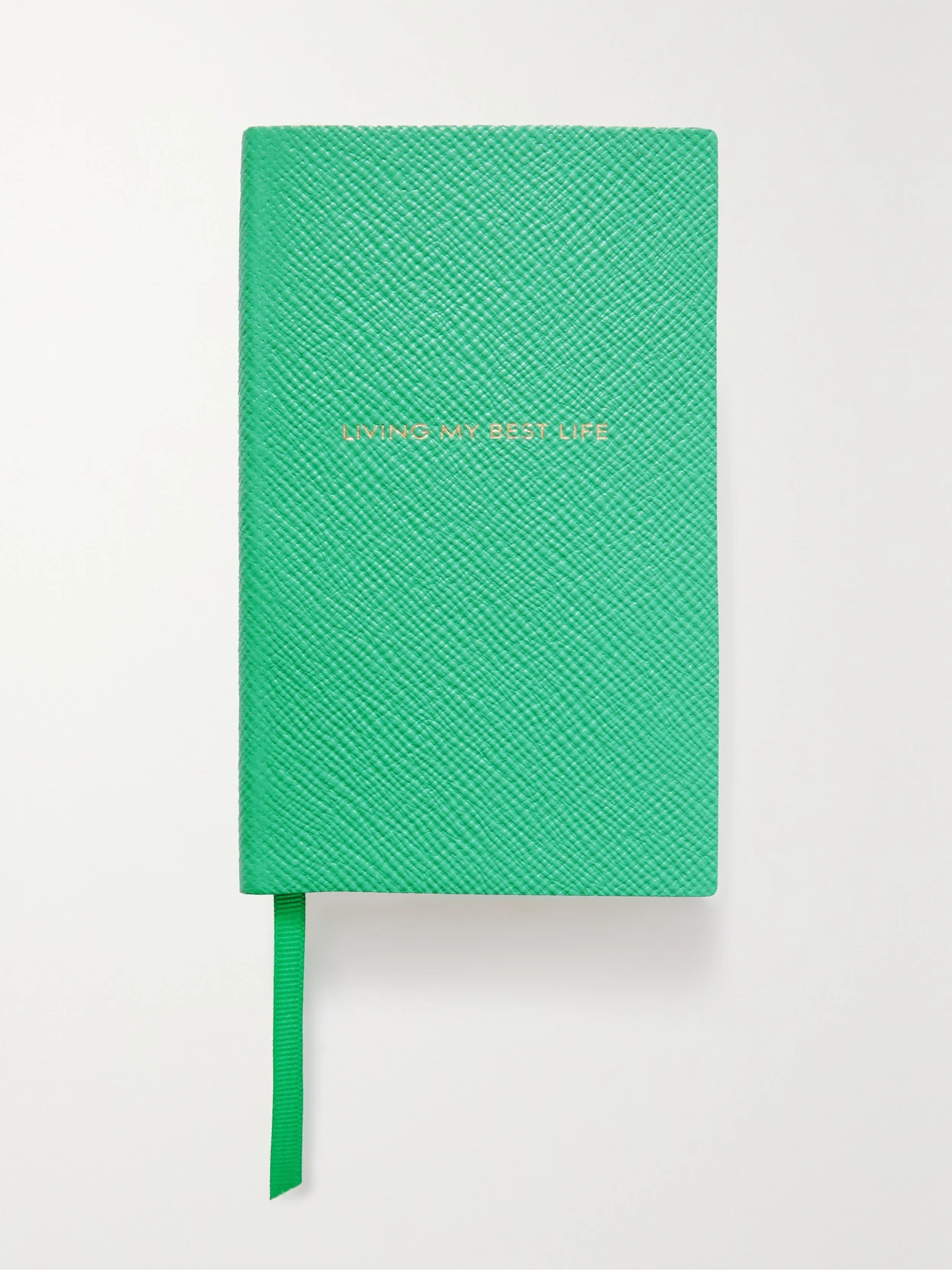 Smythson - Panama Living My Best Life Textured-leather Notebook - Green | NET-A-PORTER (US)