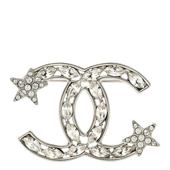 Chanel: All/Accessories/Pins & Brooches/CHANEL Crystal Starfall CC Brooch Silver | FASHIONPHILE (US)