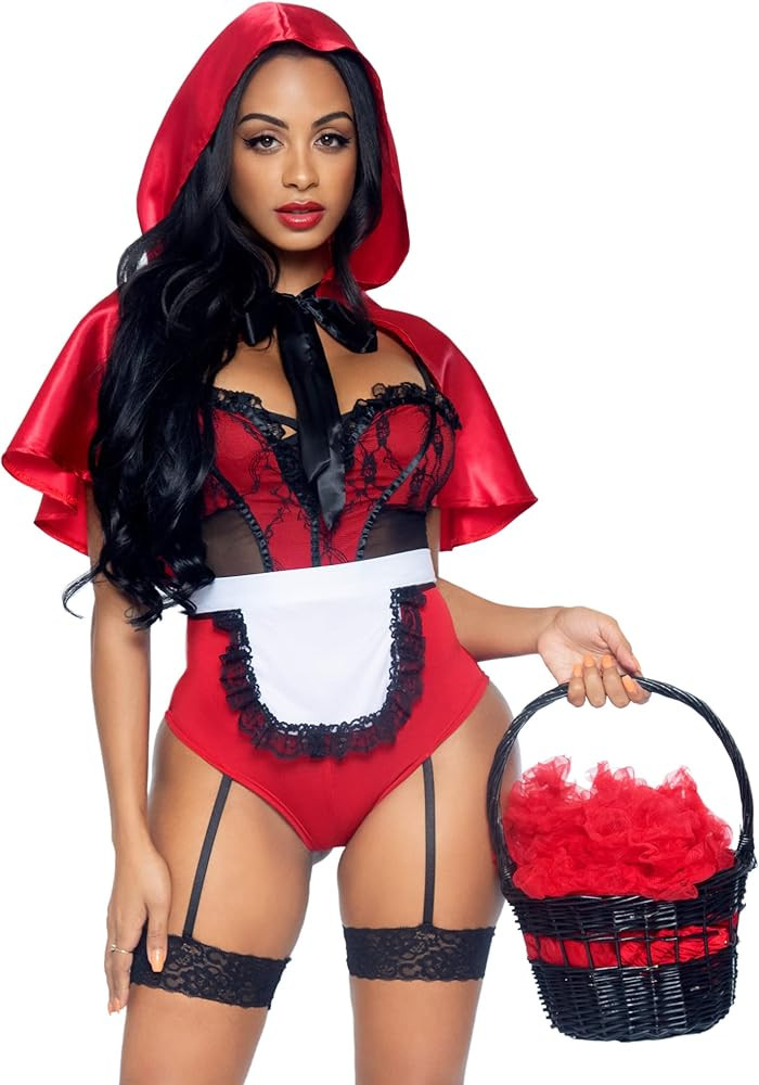 Leg Avenue Women's 3 Pc Naughty Miss Red Riding Hood Costume with Garter Teddy, Apron, Hooded Cap... | Amazon (US)