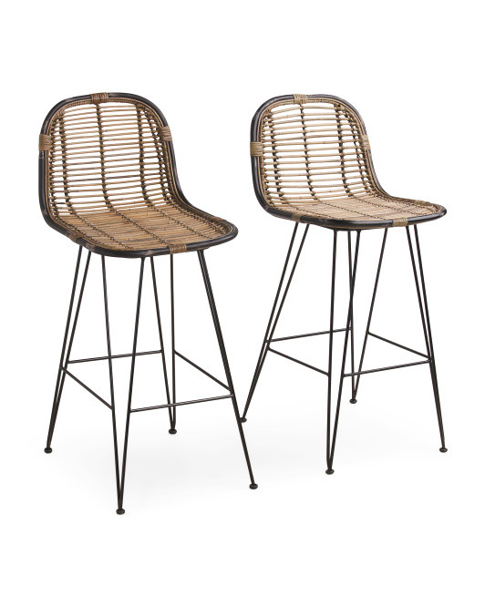 2pk Salima Woven Rattan Metal Barstools | TJ Maxx