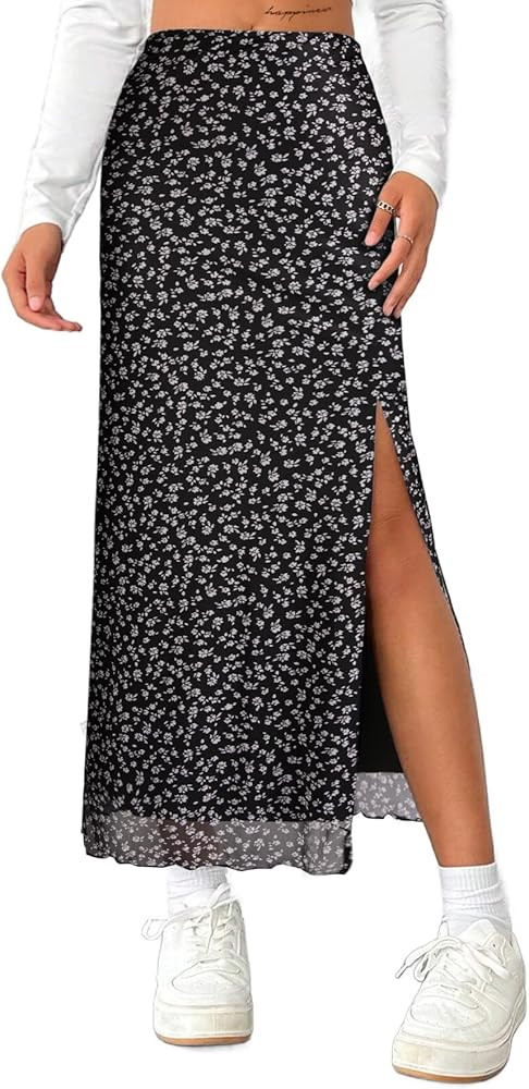 Avanova Women's Mesh Slit Split Long Skirts High Waisted Sexy Summer Maxi Skirts | Amazon (US)