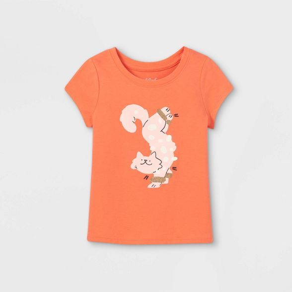 Toddler Girls' Glitter Cat Short Sleeve T-Shirt - Cat & Jack™ Orange | Target
