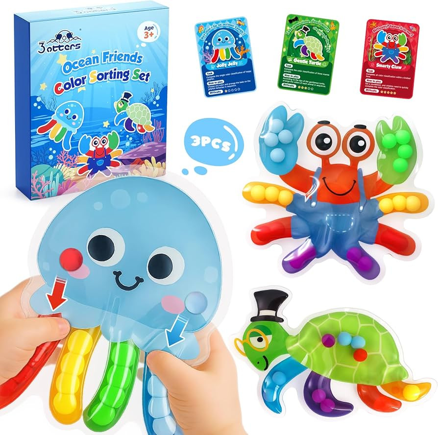 3 otters Color Sorting Sensory Toys, Sea Animals Fine Motor Matching Games Fidget Toys with 3 Gam... | Amazon (US)