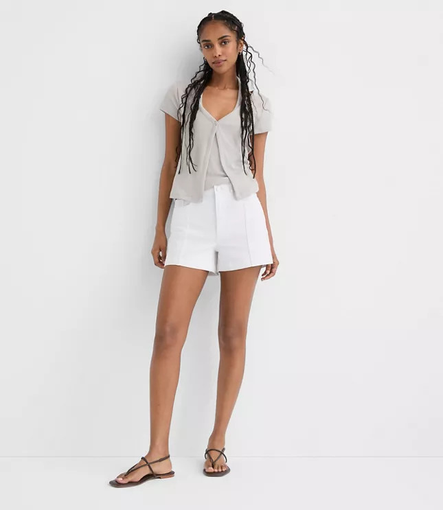 Rivete Seamed High Rise Denim Shorts in White | LOFT
