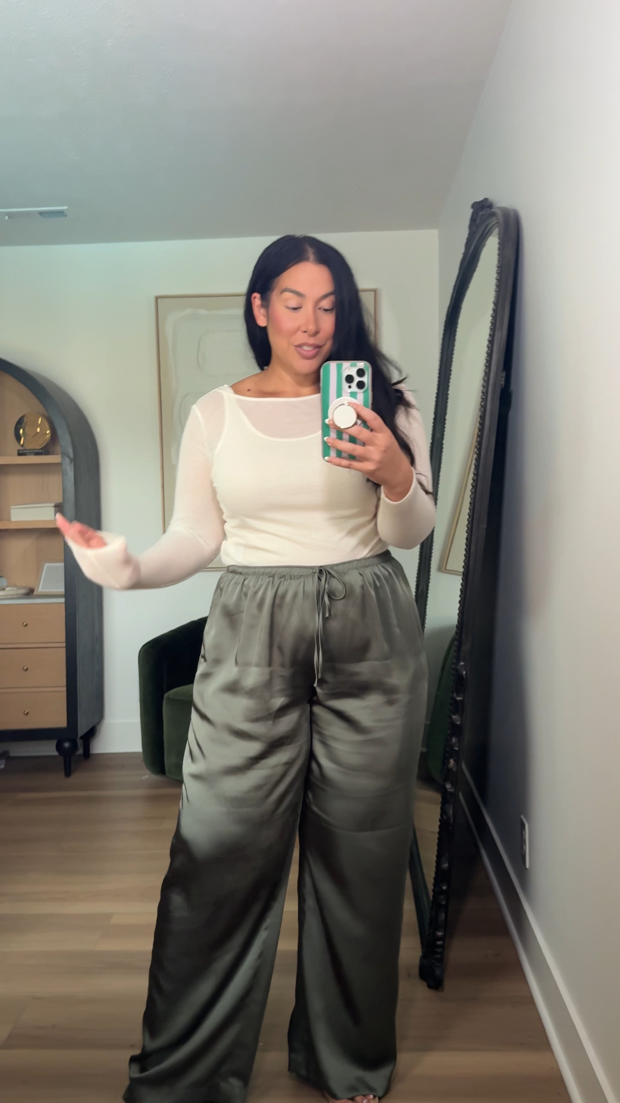 I am loving these satin pants, so elevated and so comfy to throw on for fall! Wearing a size XL long for the pants and a size L on top!

#LTKSeasonal #LTKMidsize