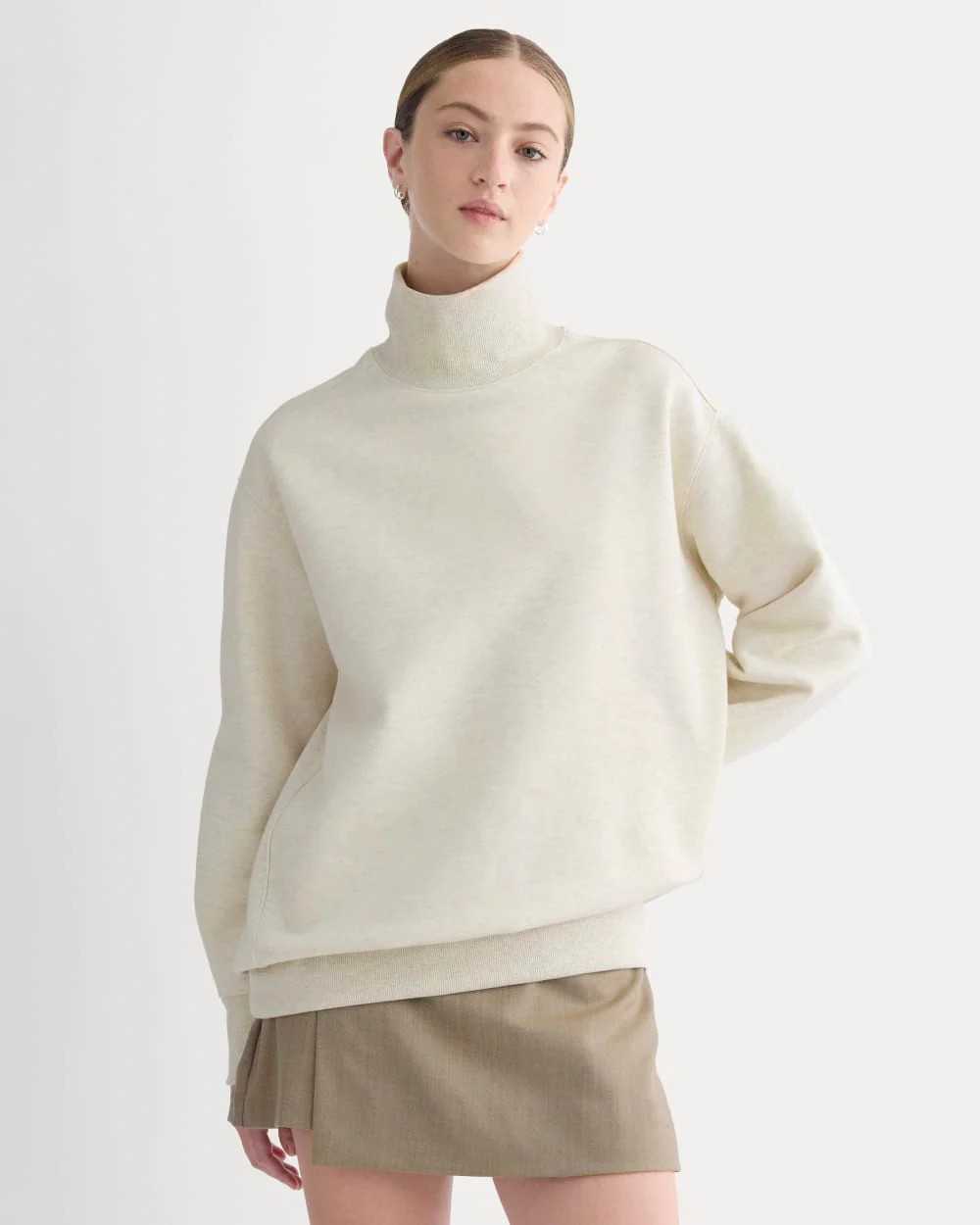 Everlane Luxe Fleece Turtleneck | Heathered Oat | Medium | Everlane