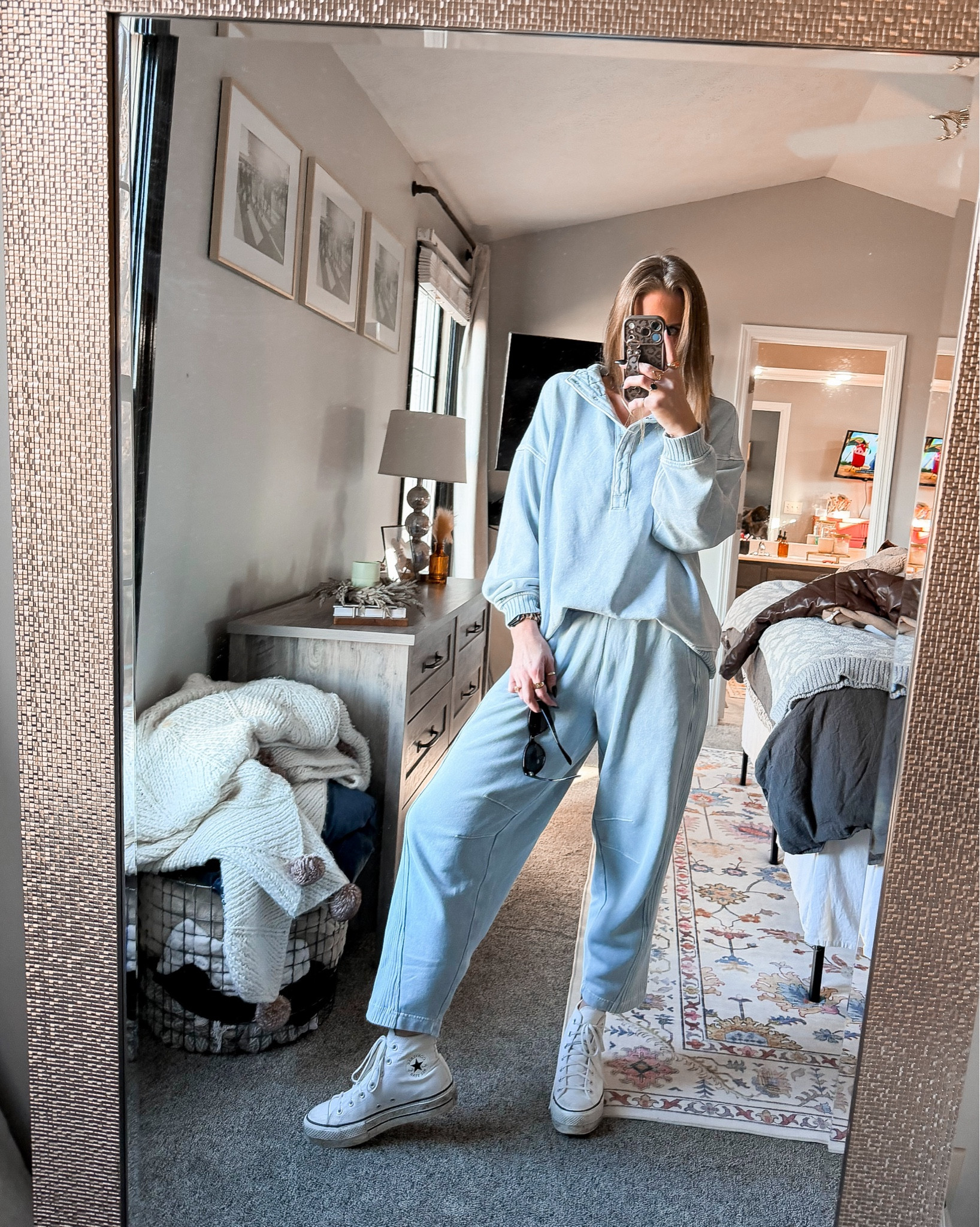 Comfy, cozy and casual just the way I like it 🤌🏼🩵
Aerie set | sweatshirt is 20% off | comes in so many colors | wearing size small in both 
#aeriereal #loungesets #comfystyle 

#LTKFindsUnder50 #LTKShoeCrush #LTKmomlife