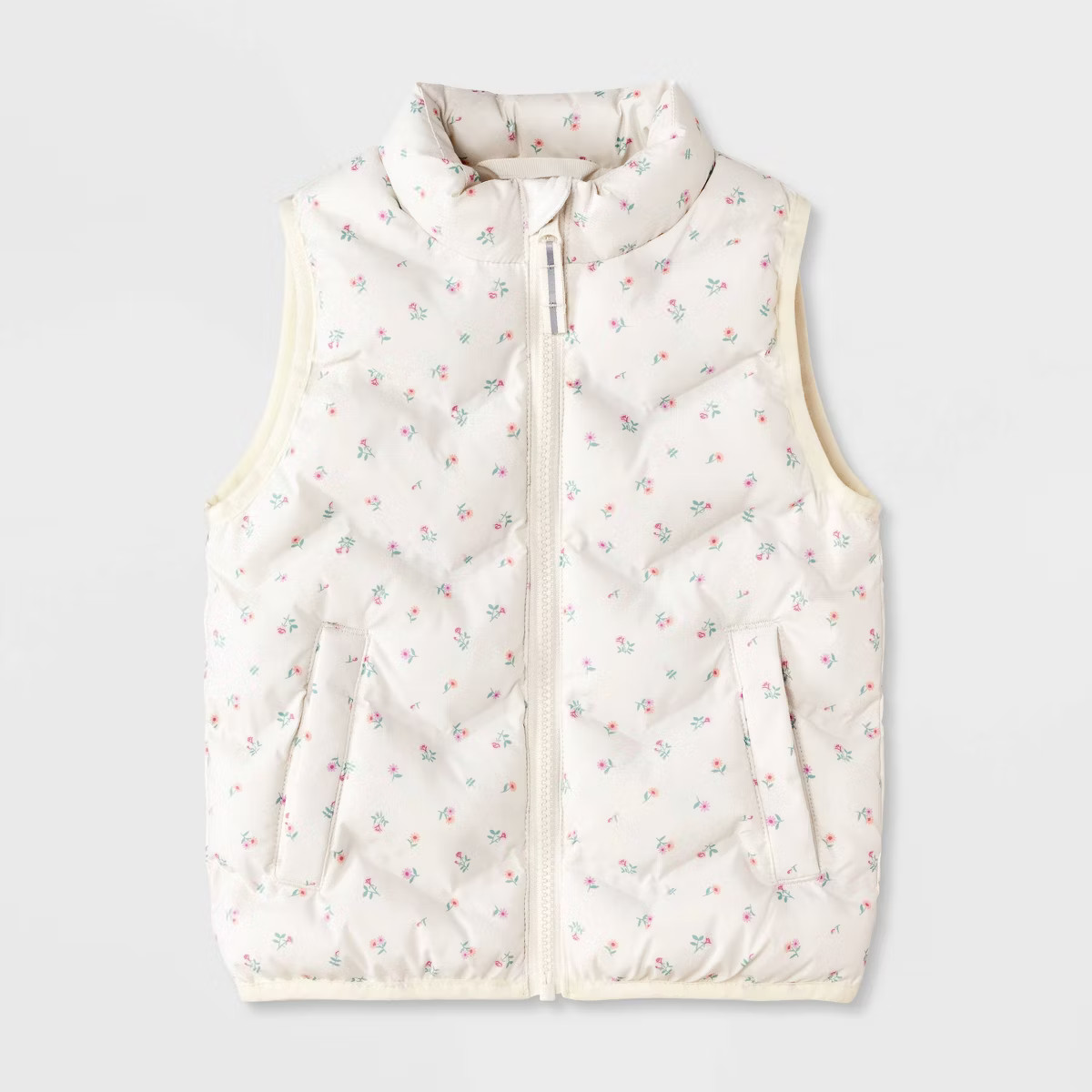Toddler Girls' Calico Floral Quilted Puffer Vest - Cat & Jack™ Cream | Target