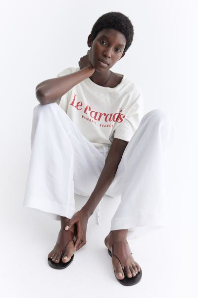 Printed T-shirt - Round Neck - Short sleeve - White - Ladies | H&M US | H&M (US + CA)