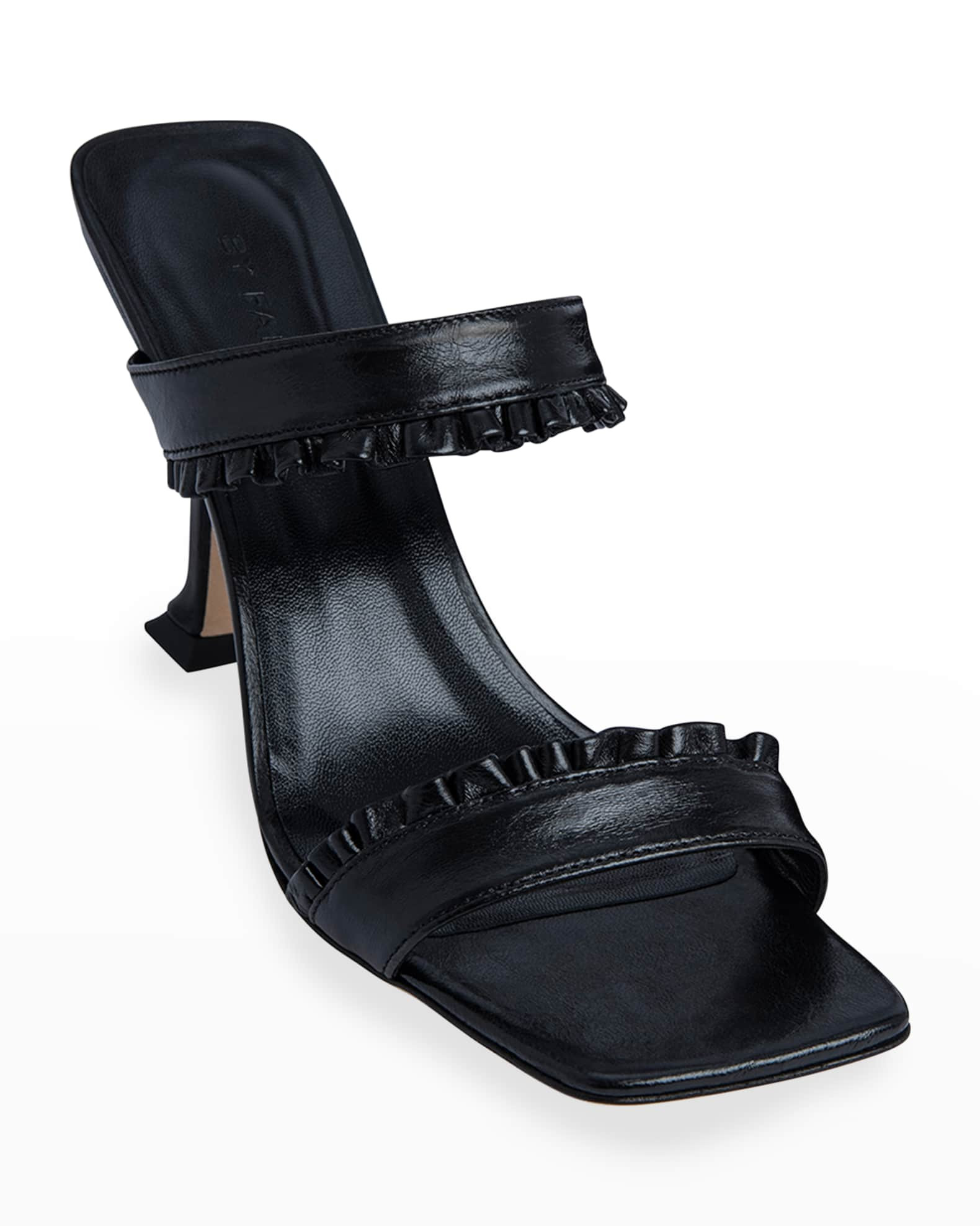 BY FAR Pina Ruffled Leather Slide Sandals | Neiman Marcus