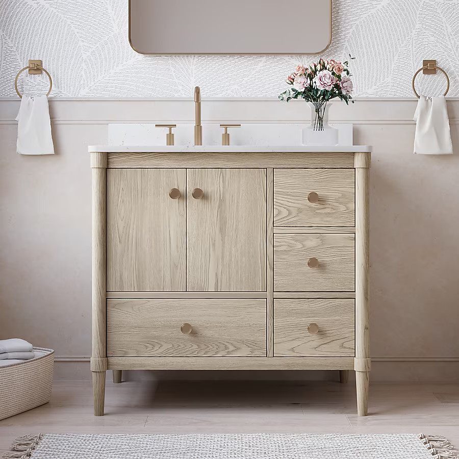 WELLFOR ETHAN Solid Wood Bathroom Vanity 36-in Oak Undermount Single Sink Bathroom Vanity with Ca... | Lowe's