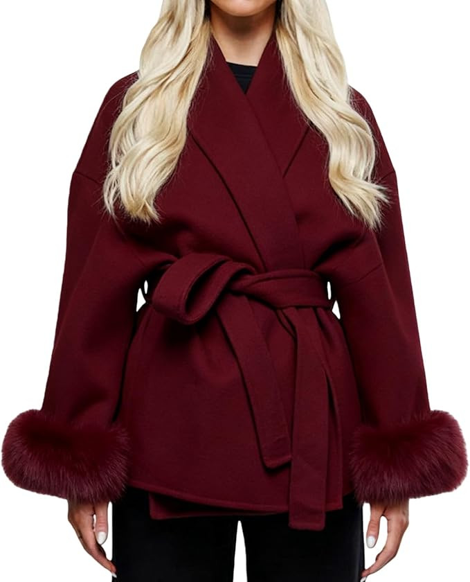 Chaqueta de piel sintética para mujer, chaqueta de forro polar mullido, abrigo de parka peplum d... | Amazon (US)