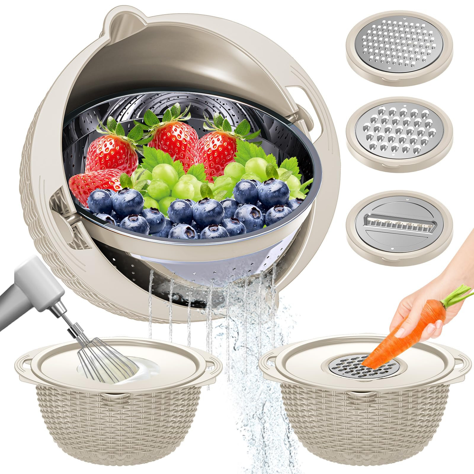 4-1 Colander with Bowl Set - Rotatable Colander for Kitchen (Patented), Upgraded Graters Food Str... | Amazon (US)