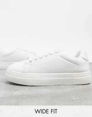 London Rebel wide fit flatform lace up trainers in white | ASOS (Global)