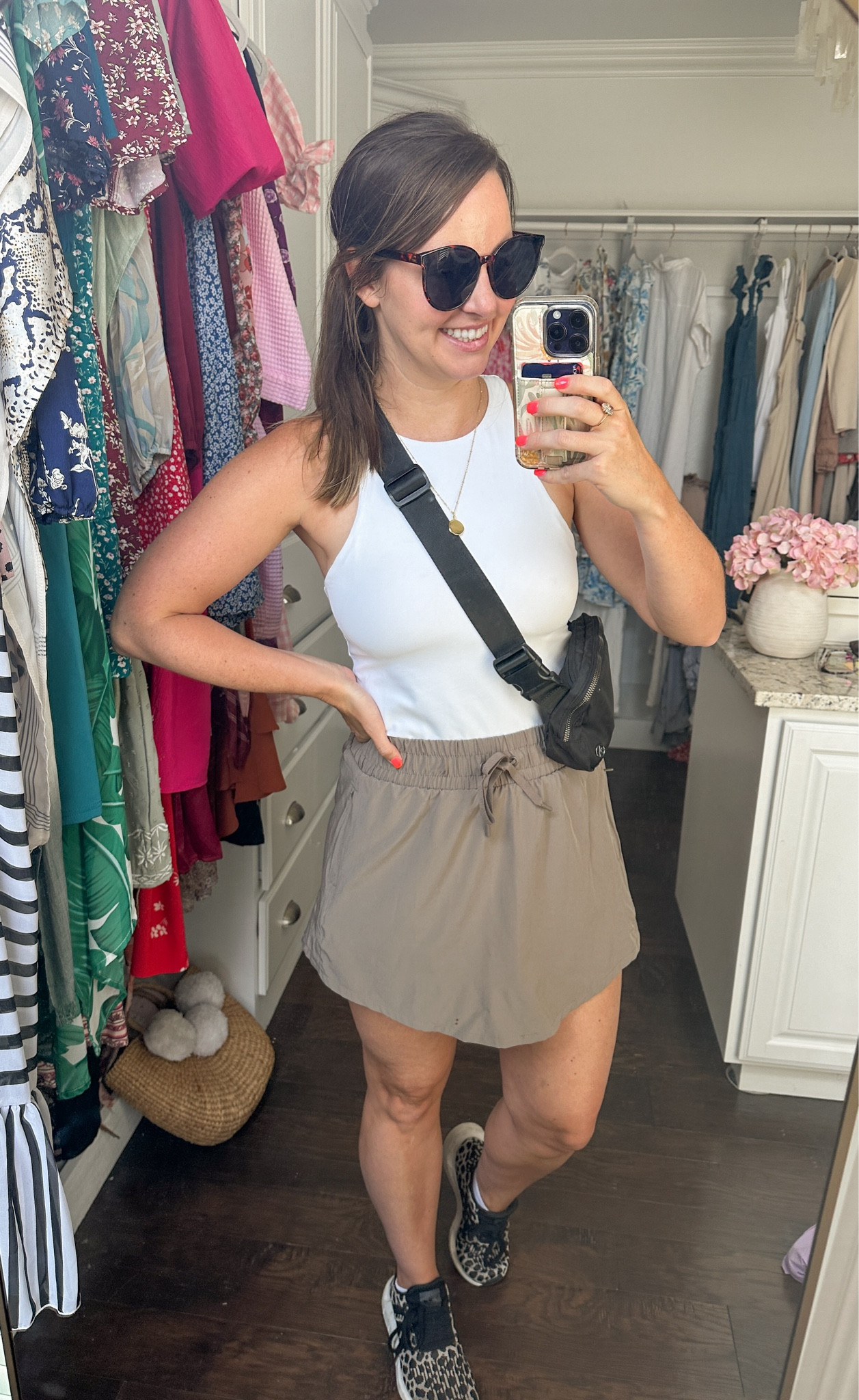 Target active clothes for the win!! Wearing a size m in this tank top and skort! Amazon tennis shoes, Lulu dupe belt bag & sunglasses! 

#LTKActive #LTKFindsUnder50 #LTKFitness