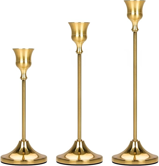 3 Pcs Gold Candle Holders Set Taper Candles Holder, Modern Metal Candle Stands Decorative Table C... | Amazon (US)
