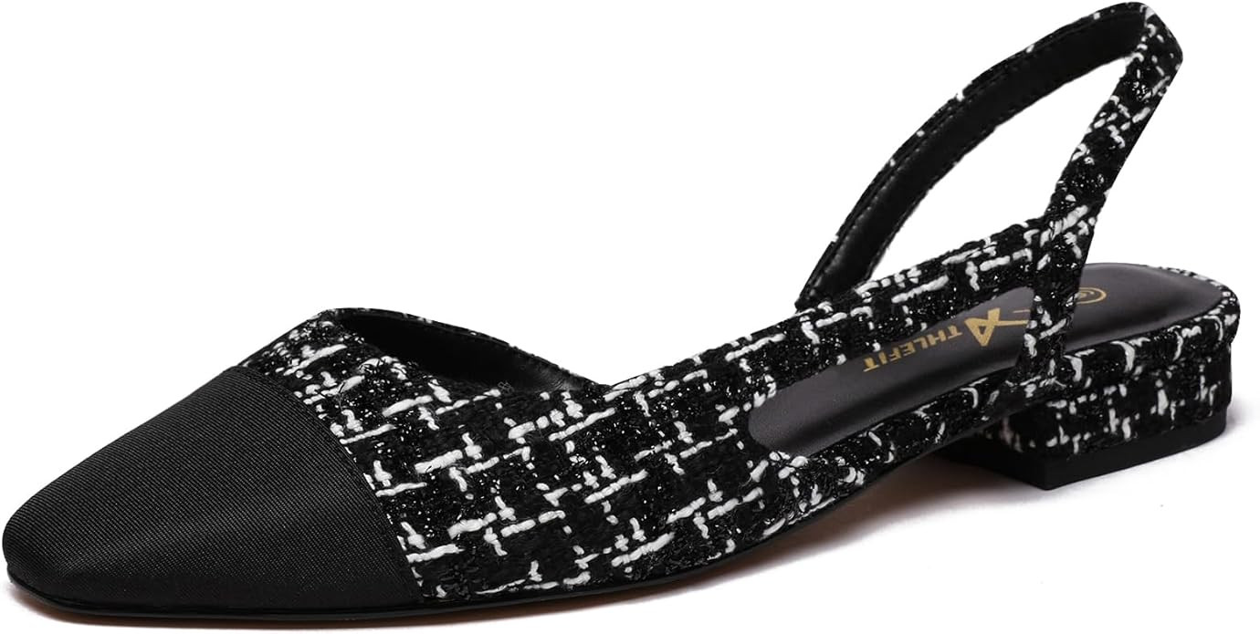 Athlefit Slingback Flats for Women Square Pointed Toe Two Toned Flats Wedding Pumps for Women | Amazon (US)