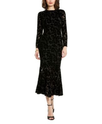 Burnout Velvet Long Sleeve Ruffle Hem Midi Dress | Bloomingdale's (US)