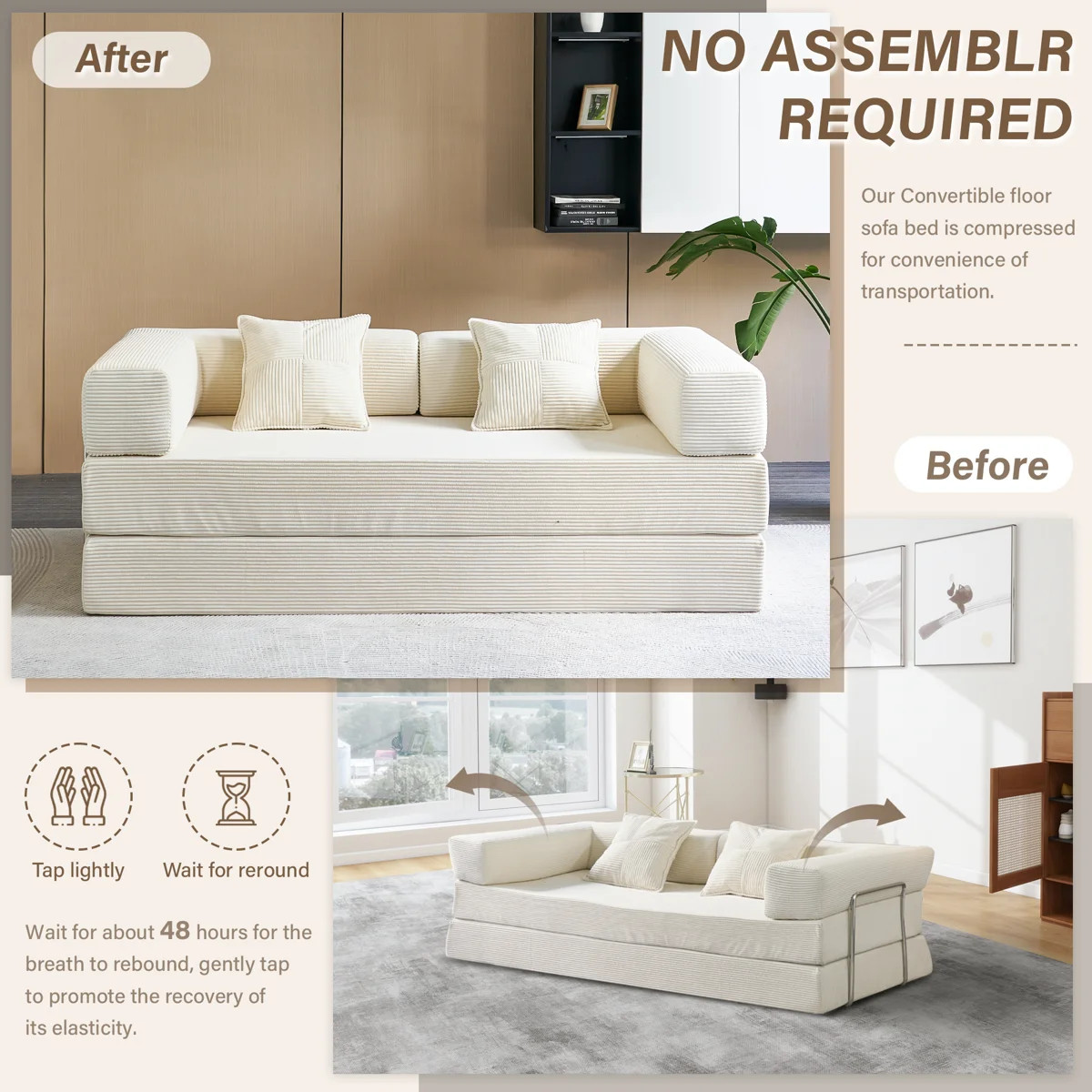 Convertible Sleeper Sofa Bed with Pillows, 2 in 1 Pull Out Cloud Sofa Bed,Corduroy Folding Mattre... | Wayfair North America