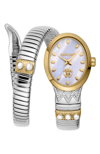 Roberto Cavalli Serpente Ornato Snake Wraparound Bracelet Watch, 22.5mm x 34mm in Two Tone Silver /Gold at Nordstrom Rack | Nordstrom Rack