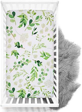 Crib Sheet Set Jersey Cotton, Fitted Cotton Baby & Toddler Universal Crib Sheets, Green Leaves | Amazon (US)