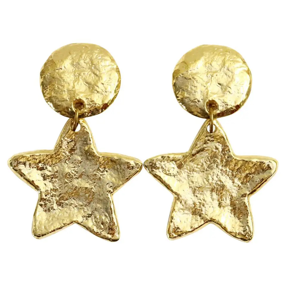 Vintage Gold Tone Resin Dangling Star Earrings | 1stDibs